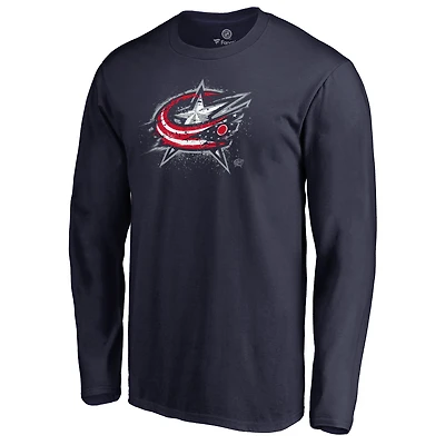 Men's Navy Columbus Blue Jackets Splatter Logo Long Sleeve T-Shirt