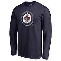 Men's Navy Winnipeg Jets Splatter Logo Long Sleeve T-Shirt