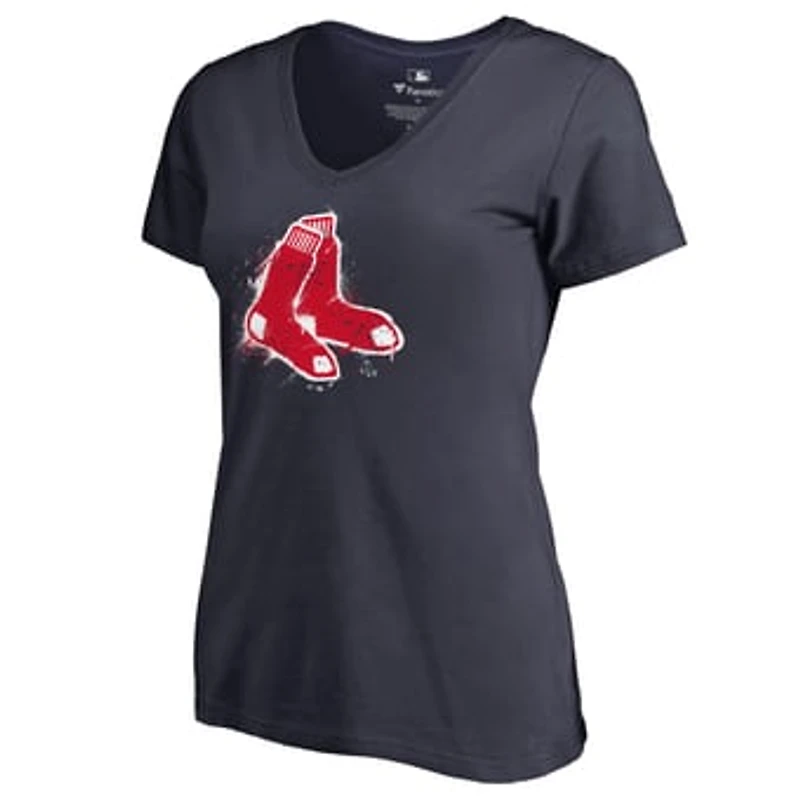 Women's Navy Boston Red Sox Splatter Logo V-Neck T-Shirt
