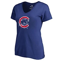 Women's Royal Chicago Cubs Splatter Logo V-Neck T-Shirt