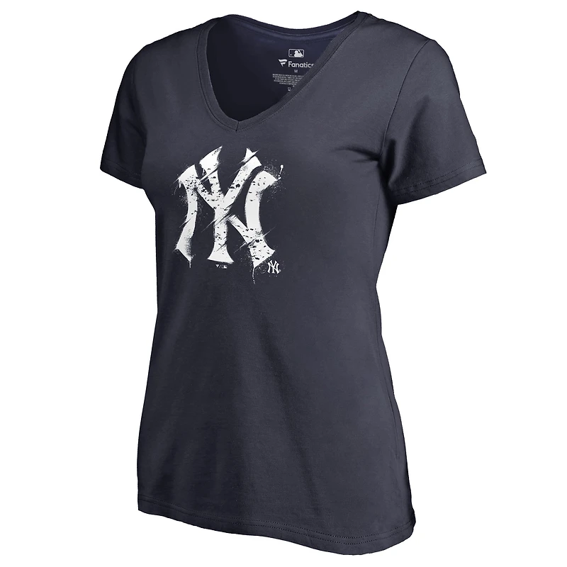 Women's Navy New York Yankees Splatter Logo V-Neck T-Shirt