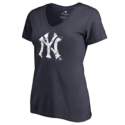 Women's Navy New York Yankees Splatter Logo V-Neck T-Shirt
