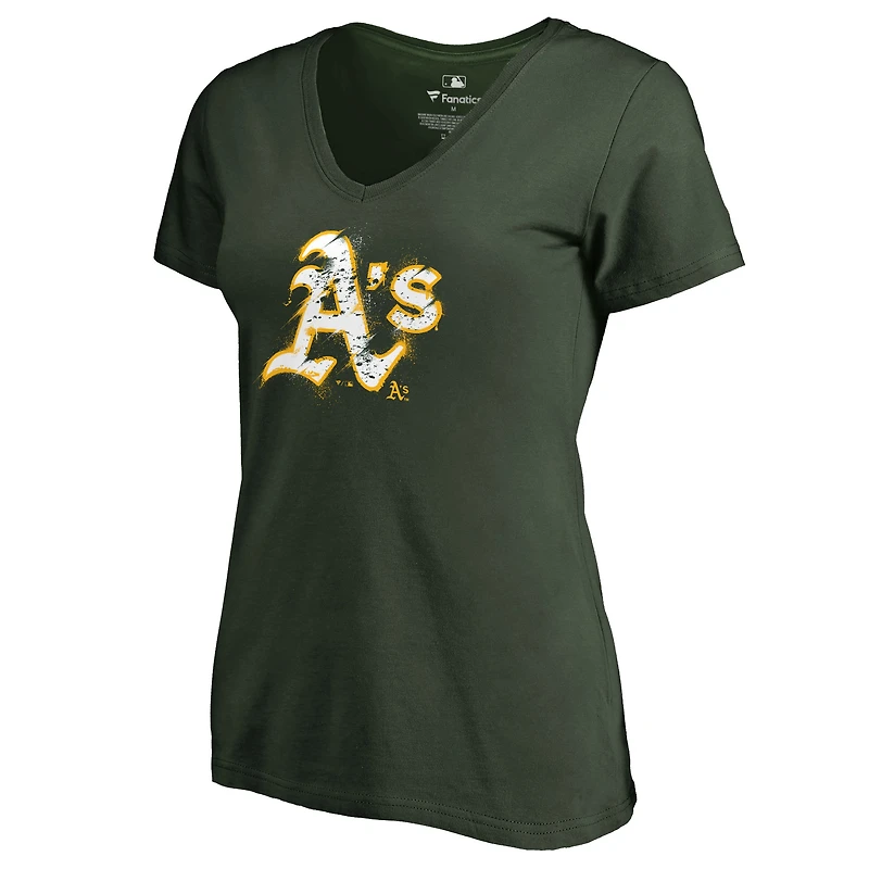 Women's Green Athletics Splatter Logo V-Neck T-Shirt