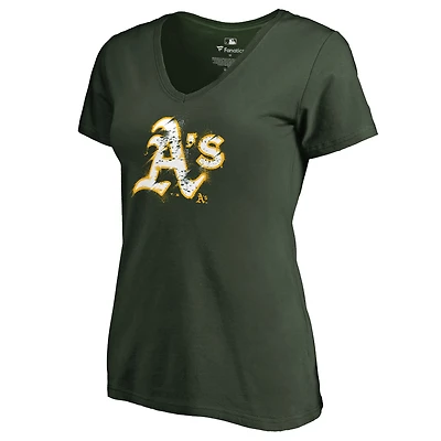 Women's Green Athletics Splatter Logo V-Neck T-Shirt
