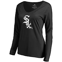 Women's Black Chicago White Sox Splatter Logo Long Sleeve V-Neck T-Shirt