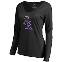 Women's Black Colorado Rockies Splatter Logo Long Sleeve V-Neck T-Shirt