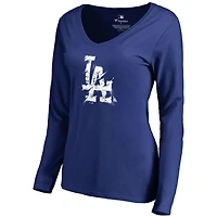 Women's Royal Los Angeles Dodgers Splatter Logo Long Sleeve V-Neck T-Shirt