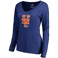 Women's Royal New York Mets Splatter Logo Long Sleeve V-Neck T-Shirt