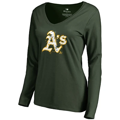 Women's Green Athletics Splatter Logo Long Sleeve V-Neck T-Shirt
