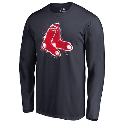 Men's Navy Boston Red Sox Splatter Logo Long Sleeve T-Shirt