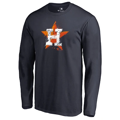 Men's Navy Houston Astros Splatter Logo Long Sleeve T-Shirt