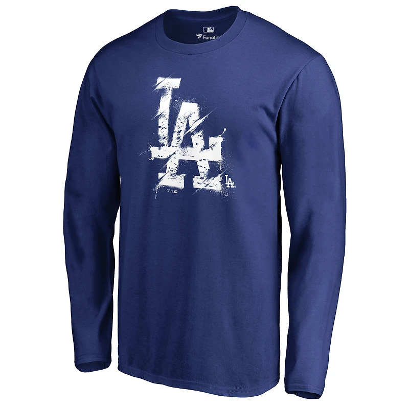 Men's Royal Los Angeles Dodgers Splatter Logo Long Sleeve T-Shirt