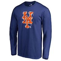 Men's Royal New York Mets Splatter Logo Long Sleeve T-Shirt