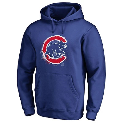 Men's Royal Chicago Cubs Splatter Logo Pullover Hoodie