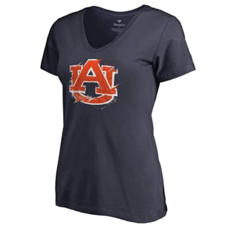 Women's Navy Auburn Tigers Splatter Logo V-Neck T-Shirt