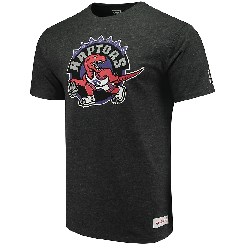 Men's Mitchell & Ness Heathered Black Toronto Raptors Hardwood Classics Throwback Logo Tri-Blend T-Shirt