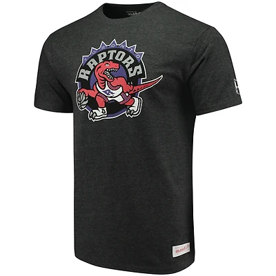 Men's Mitchell & Ness Heathered Black Toronto Raptors Hardwood Classics Throwback Logo Tri-Blend T-Shirt