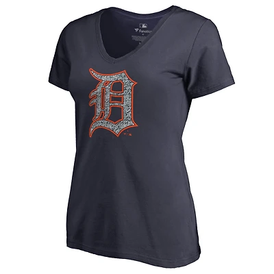 Women's Navy Detroit Tigers Static Logo V-Neck T-Shirt