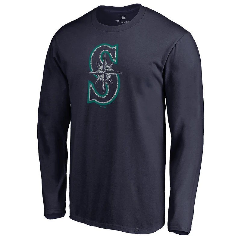 Men's Navy Seattle Mariners Static Logo Long Sleeve T-Shirt