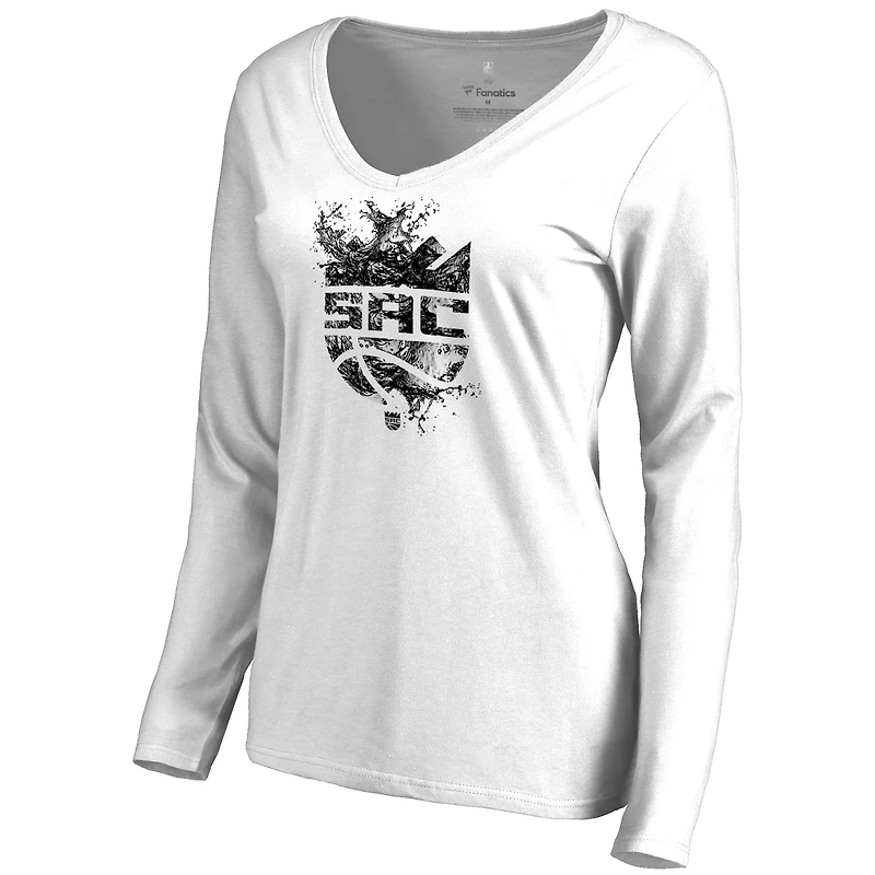 Women's White Sacramento Kings Splash Long Sleeve V-Neck T-Shirt