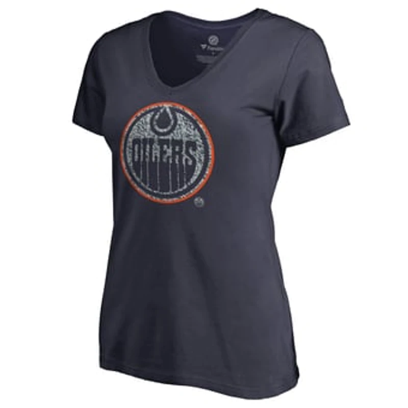 Women's Navy Edmonton Oilers Static Logo V-Neck T-Shirt