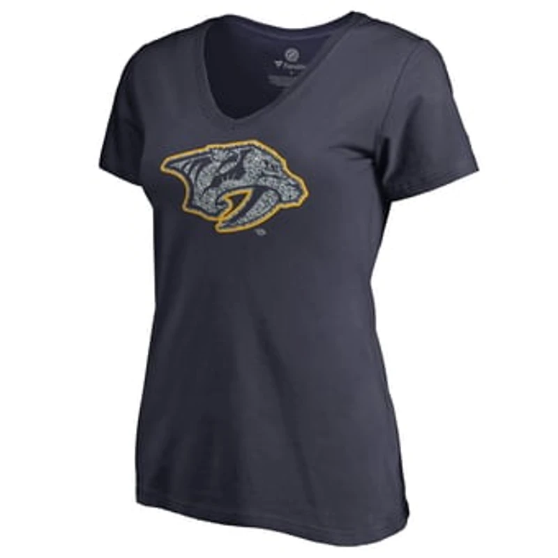 Women's Navy Nashville Predators Static Logo V-Neck T-Shirt