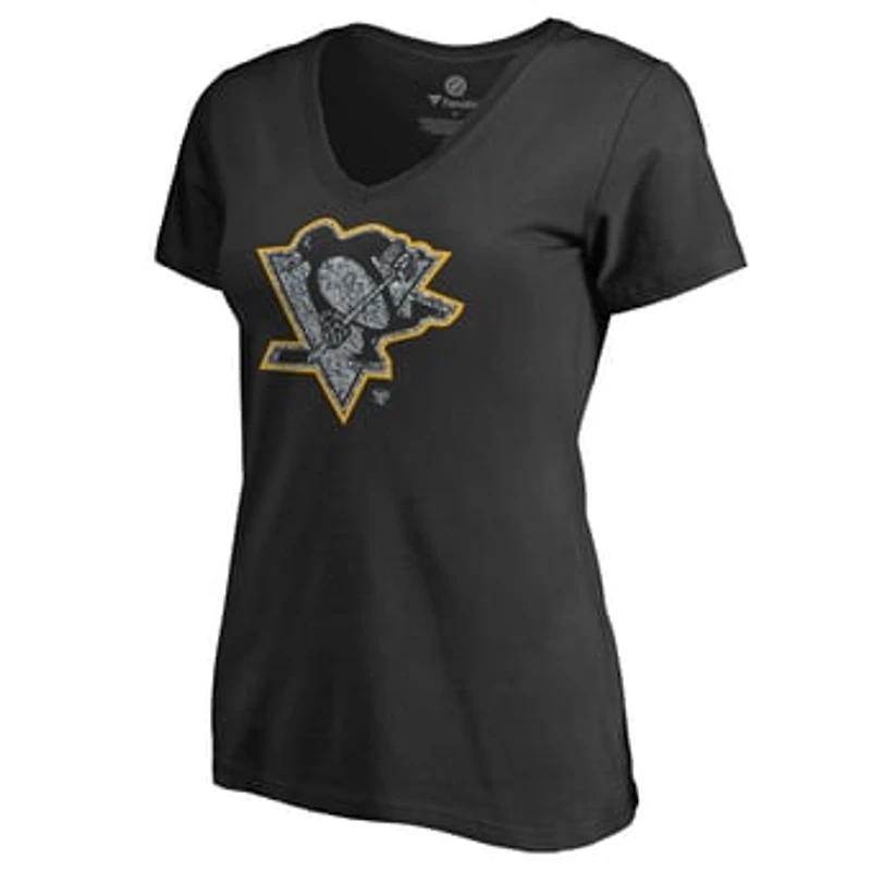 Women's Black Pittsburgh Penguins Static Logo V-Neck T-Shirt