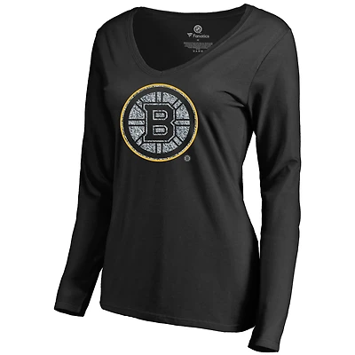Women's Black Boston Bruins Static Logo Long Sleeve V-Neck T-Shirt