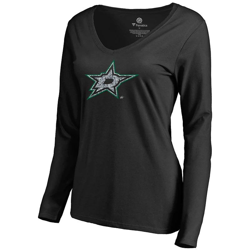 Women's Black Dallas Stars Static Logo Long Sleeve V-Neck T-Shirt