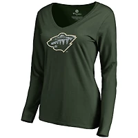 Women's Green Minnesota Wild Static Logo Long Sleeve V-Neck T-Shirt