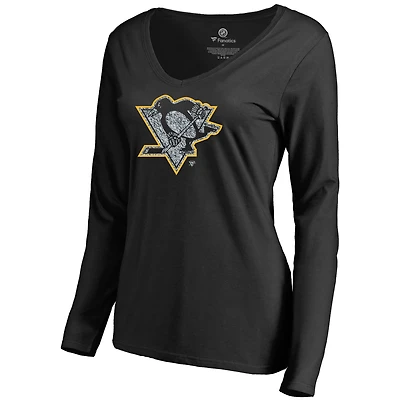 Women's Black Pittsburgh Penguins Static Logo Long Sleeve V-Neck T-Shirt