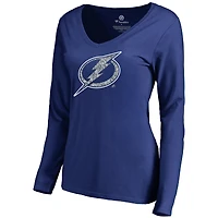 Women's Blue Tampa Bay Lightning Static Logo Long Sleeve V-Neck T-Shirt