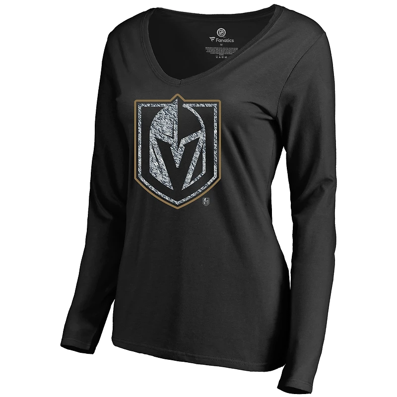 Women's Black Vegas Golden Knights Static Logo Long Sleeve V-Neck T-Shirt