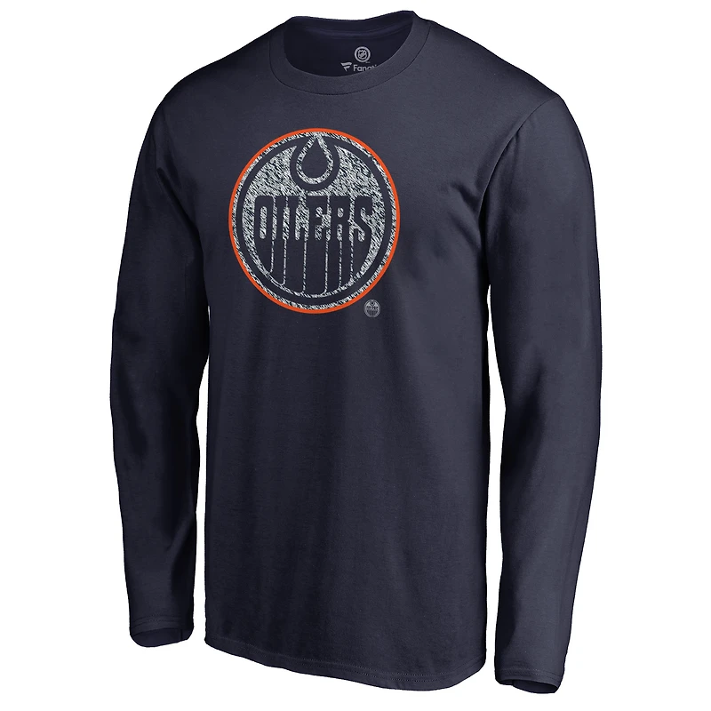 Men's Navy Edmonton Oilers Static Logo Long Sleeve T-Shirt