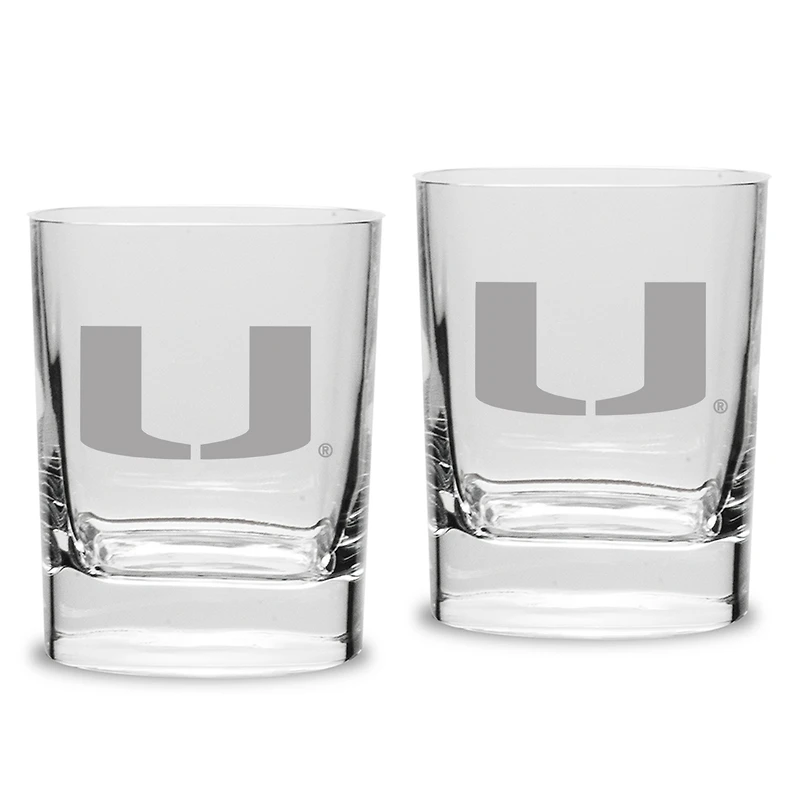 Miami Hurricanes Set of 2 Square Double Old Fashioned Glasses