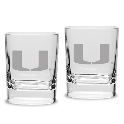 Miami Hurricanes Set of 2 Square Double Old Fashioned Glasses