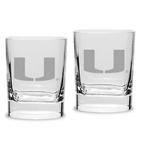 Miami Hurricanes Set of 2 Square Double Old Fashioned Glasses