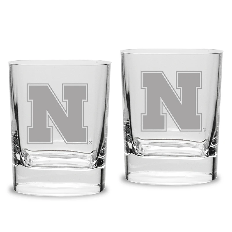 Nebraska Huskers Set of 2 Square Double Old Fashioned Glasses