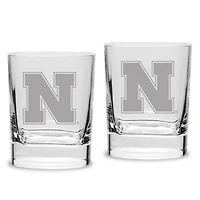 Nebraska Huskers Set of 2 Square Double Old Fashioned Glasses