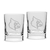 Louisville Cardinals Set of 2 Square Double Old Fashioned Glasses