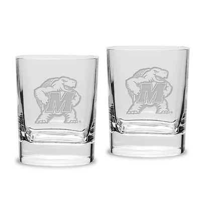 Maryland Terrapins Set of 2 Square Double Old Fashioned Glasses