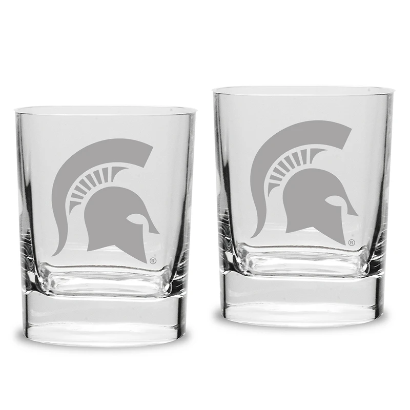 Michigan State Spartans Set of 2 Square Double Old Fashioned Glasses