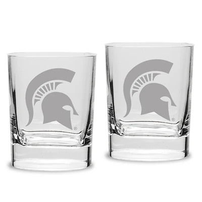 Michigan State Spartans Set of 2 Square Double Old Fashioned Glasses