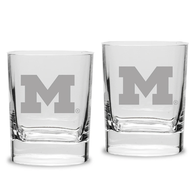 Michigan Wolverines Set of 2 Square Double Old Fashioned Glasses