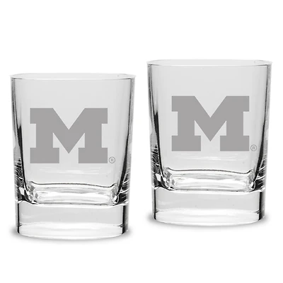 Michigan Wolverines Set of 2 Square Double Old Fashioned Glasses
