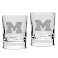 Michigan Wolverines Set of 2 Square Double Old Fashioned Glasses