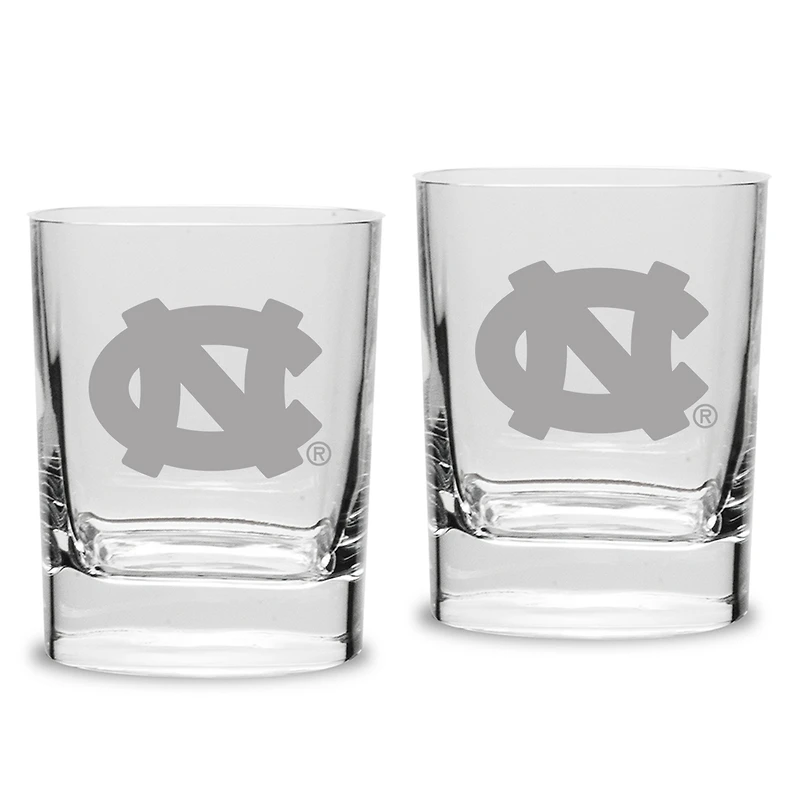 North Carolina Tar Heels Set of 2 Square Double Old Fashioned Glasses