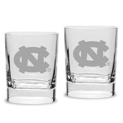 North Carolina Tar Heels Set of 2 Square Double Old Fashioned Glasses