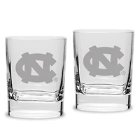 North Carolina Tar Heels Set of 2 Square Double Old Fashioned Glasses