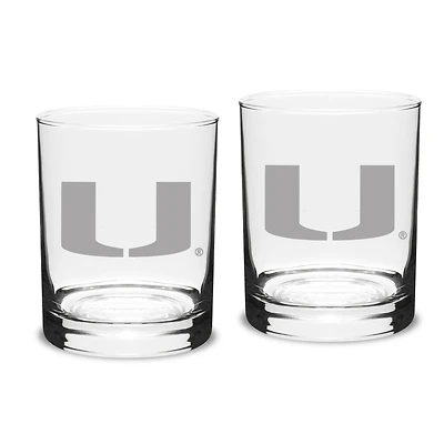 Miami Hurricanes Set of 2 Traditional Double Old Fashioned Glasses